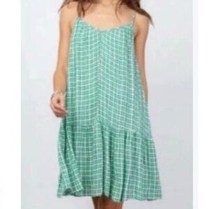 Rails Ari Plaid Flounce Hem Gingham Mini Dress in White Evergreen Green Women’s